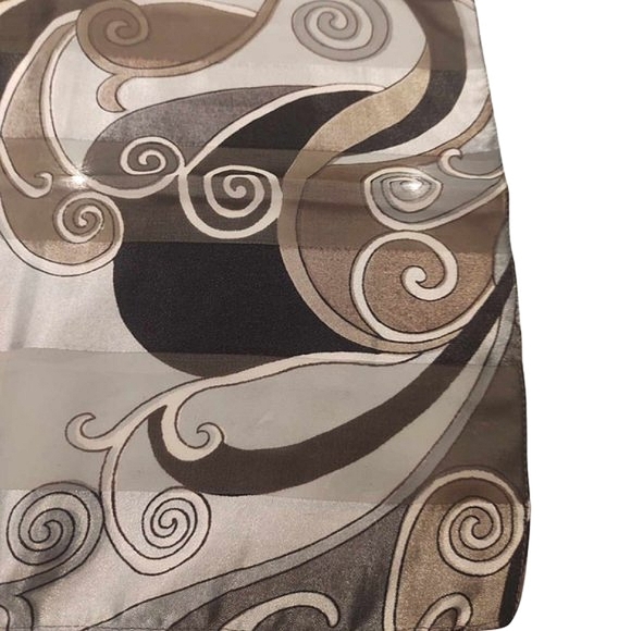 ALFRED SUNG | 100% Silk Oblong Scarf Gray, Taupe Black Modern Abstract Design - Picture 9 of 12